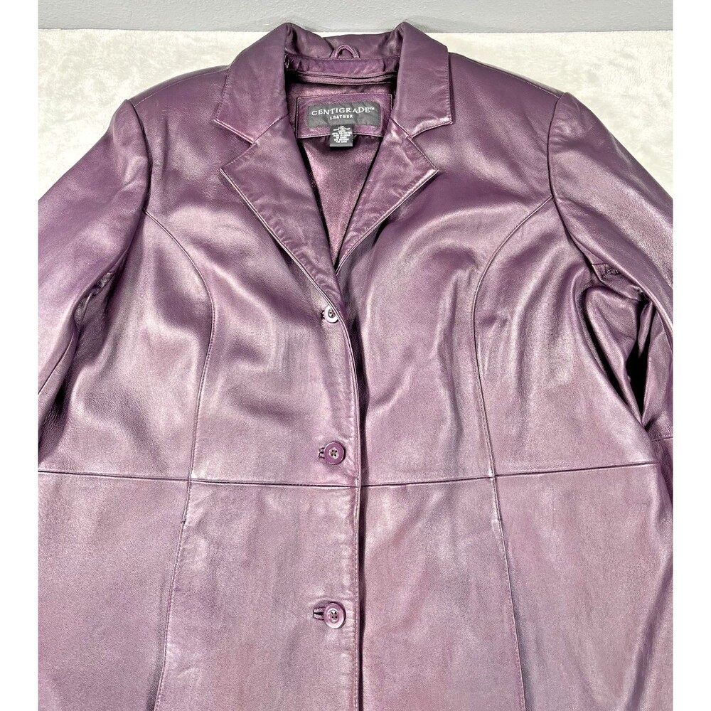 VTG Centigrade Leather Trench Coat Womens 1X Burgandy Plum Long Jacket